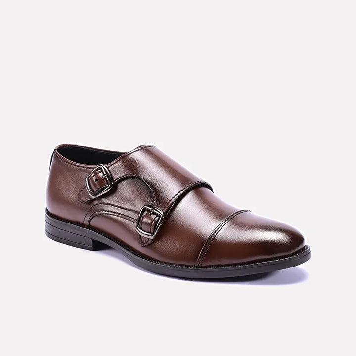 Ascend Brown Double Monk Strap Shoes